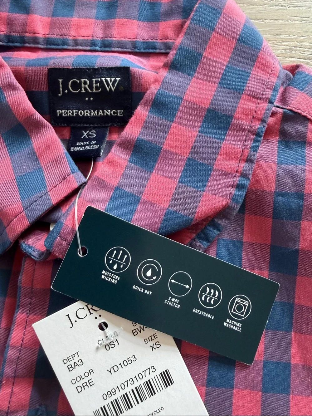 J. Crew Performance Pink and Navy Check Button-Down Shirt